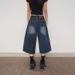 Vintage Relaxed Wide-Leg Cropped Jeans For Women - High Waist Distressed Denim Shorts With Casual Loose Fit_mkmklike.com