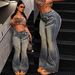 Women's Clothing Women's BAGGY Flared Jeans Frayed Floor Length Long Pants_mkmklike.com