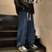 American Style Dark Blue Jeans For Men's Spring And Autumn New High Street Trendy Brand Loose Wide Straight Leg Long_mkmklike.com
