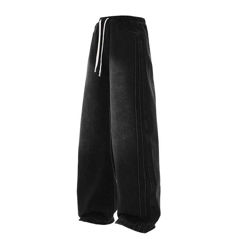 Nordmann Muqiu Clothing | American Street Style Loose Striped Draped Wide-Leg Jeans Men's Straight-Leg Floor-Length Casual Pants_mkmklike.com