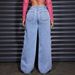 Women's High Waist Wide Leg Jeans - Vintage Washed Butterfly Embroidered Straight Denim Pants_mkmklike.com