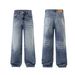 Men's Vintage Washed Ice Blue High Street Straight Jeans | Clean Fit Denim Pants | Retro Distressed Style | Comfortable Cotton Blend_mkmklike.com