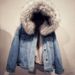 "Women's Lambswool Denim Jacket With Hood Style Winter Coat, Thickened Velvet Lining, Warm & Stylish Outerwear"_mkmklike.com