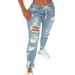 cross-border European And American Elastic Waist Women's Jeans, High-waisted Ripped Skinny Lace-up_mkmklike.com