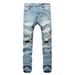 Men's Clothing New Denim Slightly Elastic Knee Ripped Jeans Trendy Street_mkmklike.com