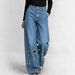 High-Waisted Loose-Fitting Cutout Jeans Metallic Eyelets Hollowed out Detail Wholesale Denim Trousers_mkmklike.com