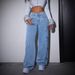 Trendy High-Waisted Butterfly Print Denim Jeans For Women - Vintage Washed Stretch Comfort Fit Straight Leg Casual Pants_mkmklike.com