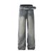 American Style Cleanfit Belt Design Wide-Leg Jeans Unisex High Street Loose Straight Vibe Floor-Length Pants_mkmklike.com