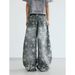 Spring And Autumn New Star Pattern Old Ripped Scimitar Pants Men And Women Retro Loose Casual Tooling Wide Leg Trousers Tide_mkmklike.com