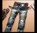 Men's clothing supply menswear stretch black jeans biker miscellaneous patchwork denim pants_mkmklike.com