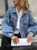 "Oversized Denim Jacket For Women - Street Style Cropped Coat, Distressed Cotton Blend With Button Front, Urban Chic Layering Piece_mkmklike.com
