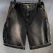 Men's Heavy Duty Washed Denim Cargo Shorts High Quality Black And Gray Loose Fitting_mkmklike.com