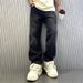 Spring 2027 Fashion High Street Hip-Hop Jeans Men Cotton Mid Waist Jacquard Straight Type Washed Denim Pants_mkmklike.com