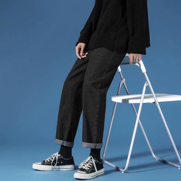Men's Trendy Loose Straight Leg Jeans Casual Long Pants Spring Autumn Summer Korean Style Cropped_mkmklike.com