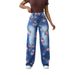 Women's Clothing Women's Trendy Plus Size Wide Leg Pants Autumn Printed Jeans Long Sleeve For Formal & Casual_mkmklike.com