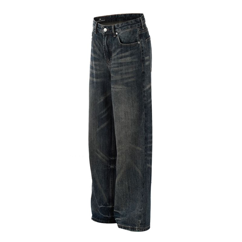 Men's Clothing Retro Cat Whisker Washed Distressed Jeans Men And Women Cleanfit High End Straight Pants_mkmklike.com