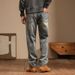 Factory Direct Sales New Retro American Jeans Men's Mud Yellow Elastic Waist Sports Jeans Large Size Straight Pants_mkmklike.com