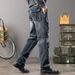 Spring And Autumn Style Patchwork Jeans For Men, Loose Elastic Wide Leg Straight Leg Denim Pants, Outdoor Multi Pocket Sports Pants_mkmklike.com