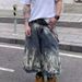 Hip Hop Retro Lightning Pattern Denim Shorts – Unisex Loose Wide Leg Capri Pants, Streetwear Export Style_mkmklike.com