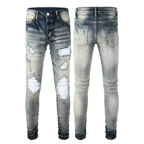 Hot Selling MaleBlue Ripped Ripped Patched Personality Jeans Jeans Pant_mkmklike.com