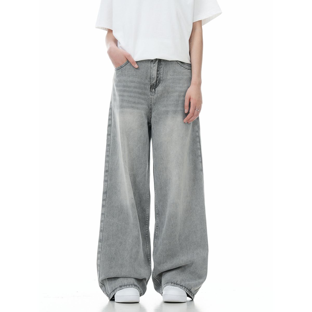 Men's Clothing Men's Loose Casual Wide Leg Jeans Straight Leg Washed Distressed Trousers American High Street Style Spring Autumn_mkmklike.com