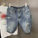 Men's Washed Denim Shorts - Streetwear Relaxed Fit Straight Leg 5-Inch Inseam Casual Cargo Shorts, Blue_mkmklike.com