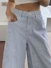 Women's High-End Straight Leg Denim Shorts Blue And White Striped Fashionable Casual High Waist Pants_mkmklike.com