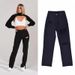 women's high waist slim straight denim trousers floor-length trousers ripped leg slits drape slightly flared trousers_mkmklike.com