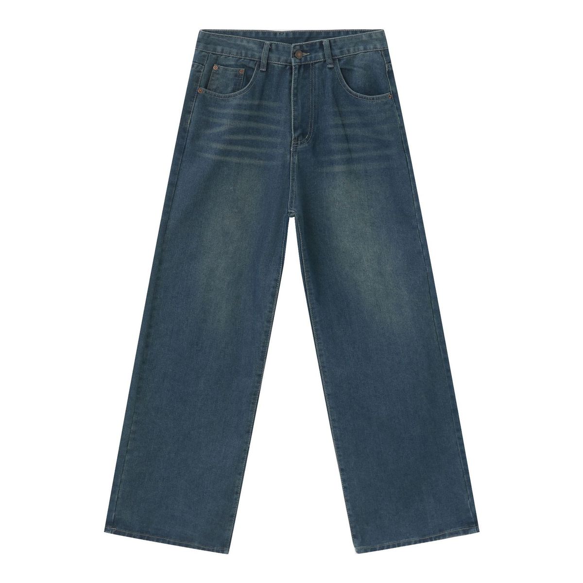 EF JEANS | 2024 New Blue Retro Mid Waist Loose Straight Wide Leg Jeans Trendy Daily Versatile_mkmklike.com