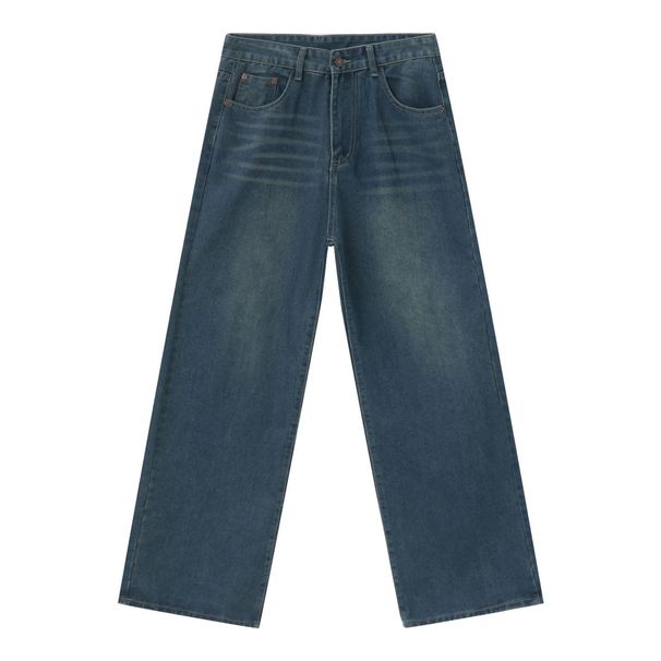 EF JEANS | 2024 New Blue Retro Mid Waist Loose Straight Wide Leg Jeans Trendy Daily Versatile_mkmklike.com