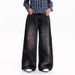 Retro American Heavyweight Twill Print Rhinestone Jeans Loose Fitting Wide Leg Drape Pants For Men And Women Spring Autumn Style_mkmklike.com