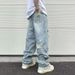 Ripped Jeans Men's Summer Thin Trendy Brand American High Street Retro Washed Loose Straight Casual Versatile Pants_mkmklike.com