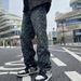 Men's Vintage Washed Denim Jacquard Printed Pants Straight-Leg Cut Retro High Street Aesthetic Jeans_mkmklike.com