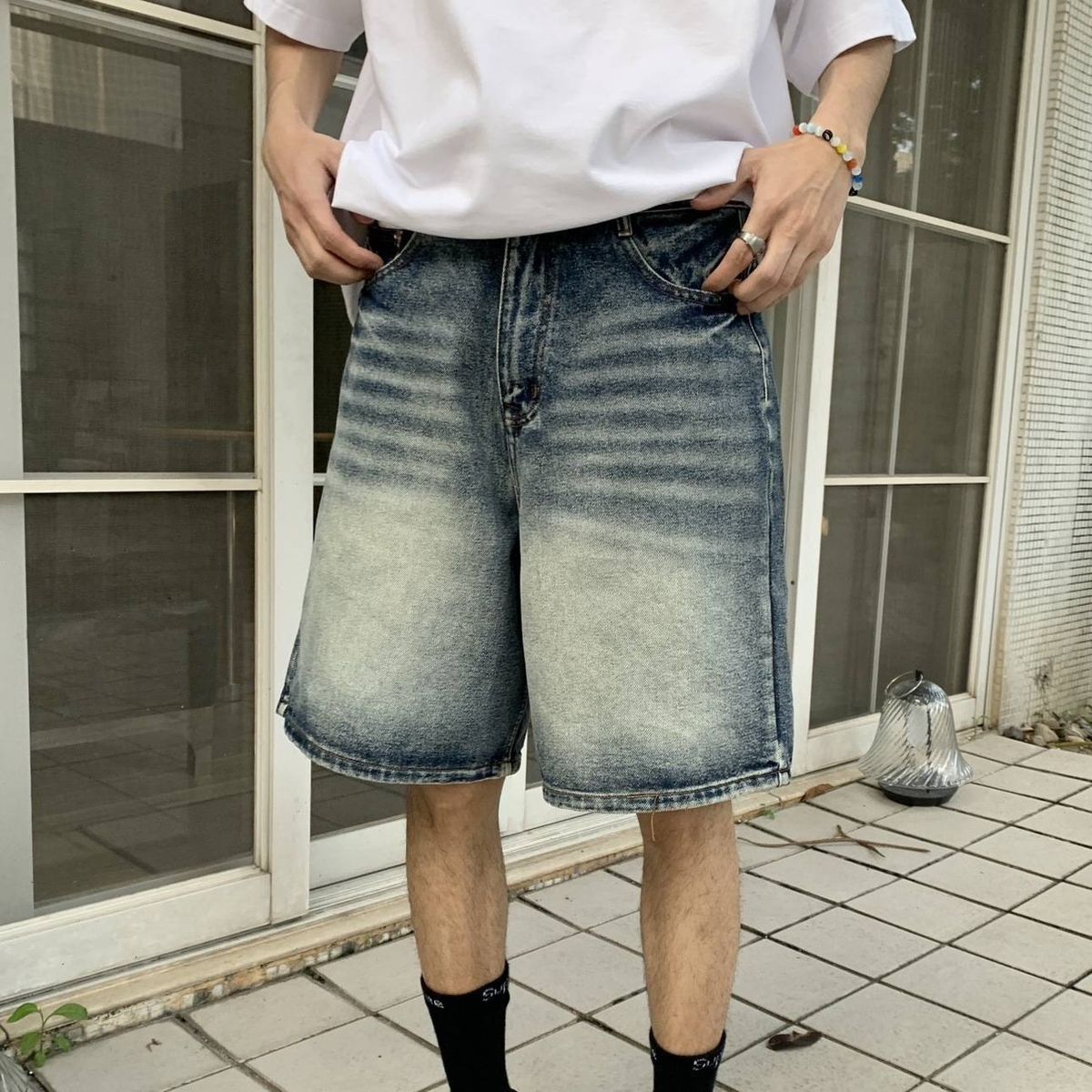 Men's Retro Washed Blue Denim Shorts High End Feel Loose Fit Casual Versatile Five Point New Summer Style_mkmklike.com