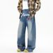 Men's Clothing | American English Printed Jeans Men's Spring And Autumn American Retro Printed Washed Loose Wide Leg Pants_mkmklike.com