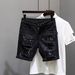 Trendy Brand Ink Splashing Ripped Black Denim Shorts Men's Summer Thin Trendy Casual Versatile Five-point Medium Pants_mkmklike.com