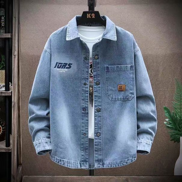 Loom Denim Shirt Jacket Spring Autumn Thin High Middle School Student Loose Hong Kong Style Outerwear Men's Clothing_mkmklike.com
