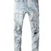 Men's Clothing Style Blue Distressed Jeans With Rhinestone Embellishments - Slim Fit Stretch Denim Pants For Streetwear Fashion_mkmklike.com
