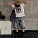 Men's Clothing High Street Trend Hole Brushed Niche Wide Leg Straight Denim Shorts_mkmklike.com