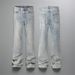 Men's Clothing Spring Cleanfit Ice Blue 501 Pants Slim Trendy Straight Drape Snowflake Pattern Washed Distressed Men_mkmklike.com