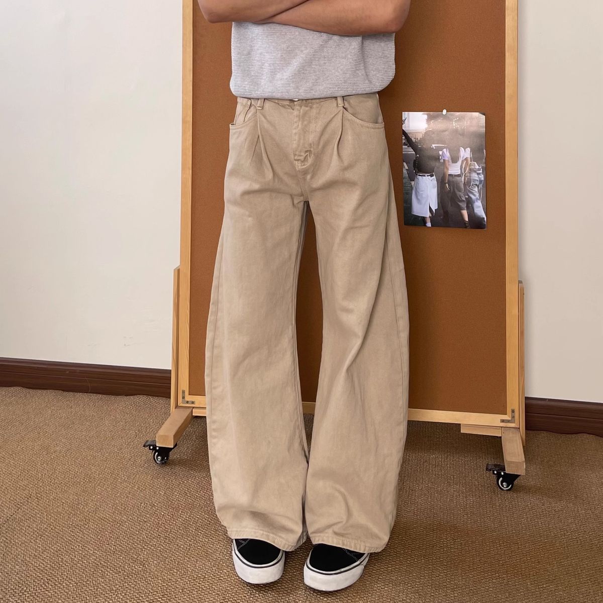 Men's Clothing Korean-Style Deconstructed Patchwork Pleated Wide-Leg Jeans For Men – Loose Fit Casual Trousers With Unique Design_mkmklike.com