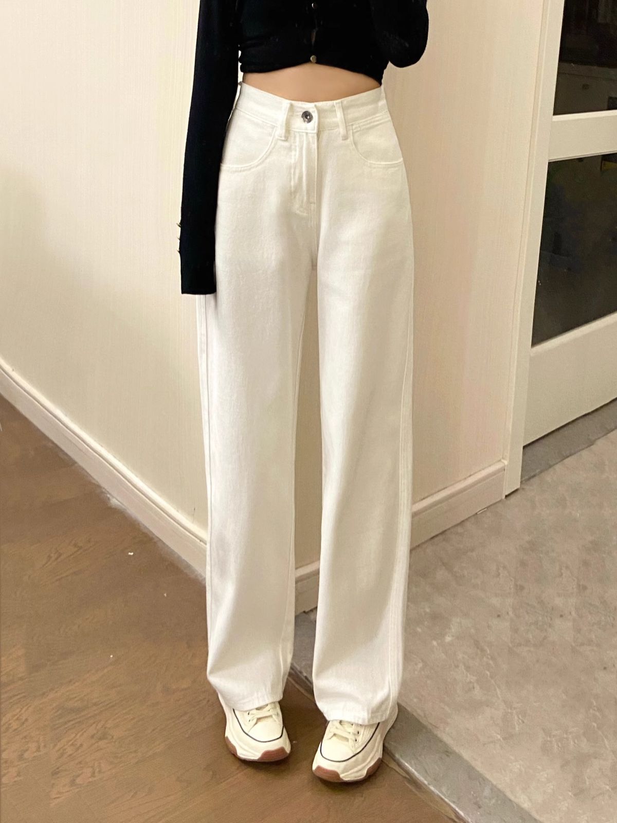 Women's High-Waisted Wide Leg Jeans White Slimming Straight Loose Fit Floor Length Spring Summer New Style Pear Shaped_mkmklike.com
