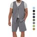 Men's Cotton And Linen Suit Casual Sleeveless Cardigan Shorts Two-Piece Suit_mkmklike.com
