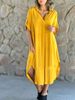 Women's New Solid Color Casual Lapel Button Slit Casual Long Dress Women_mkmklike.com