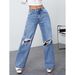 Women's Draped Denim Jeans Cross Border Foreign Trade Factory Direct Sales Retro Ripped Wide Leg Floor Length Trousers_mkmklike.com