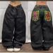 Women's Clothing High Street Personality Pattern Loose Straight Wide Leg Jeans_mkmklike.com
