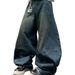 Men's High-Waist Distressed Cat Whiskering Silhouette Jeans Retro American Washed Wide Leg Cotton Pants Machine Washable_mkmklike.com