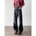 Men's Clothing Retro Washed Black Wide Leg Jeans Loose Fit Japanese Casual Style Unisex Straight Leg Design Trousers American High Street Versatile_mkmklike.com