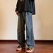 Men's Straight Leg Cargo Jeans Loose Fit Wide Leg American High Street Style Casual Long Pants Trendy Cool Retro Vibe_mkmklike.com