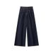 Women's Dark Blue Denim Jeans High Waist Hip Concealing Slimming Wide Leg Straight Leg Pants New Style_mkmklike.com